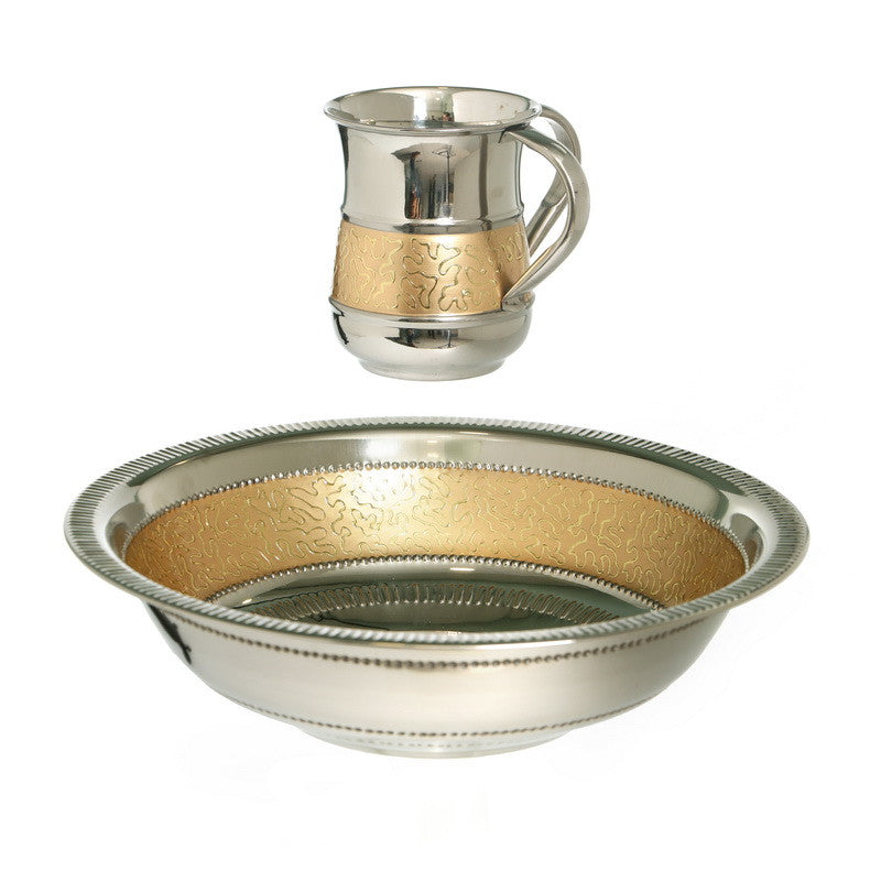 Stainless Steel Wash Cup and Bowl Set- Gold Leaf Design (WC-X5082Z)