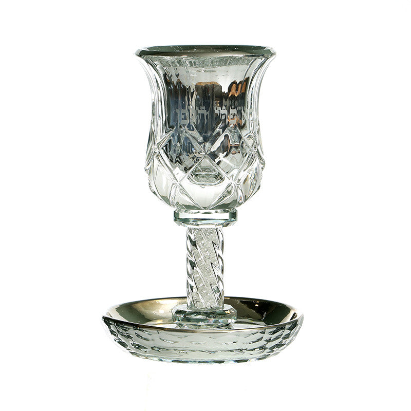 Crystal Kiddush Cup w/ Silver Plate Inside on Stem (KC-X5116)
