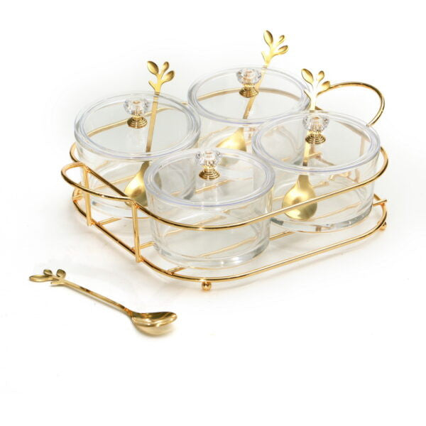 Dip Bowl Set-4 Glasses on Stand W/ Spoons (SHB-X5127)