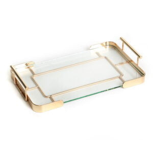 Glass Tray in Goldplated Holder 13" x 8" (CP-X5225G)