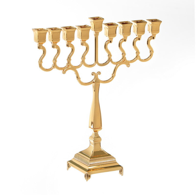 Goldplated Menorah for Candles Square Design-9" (M-X5266K)