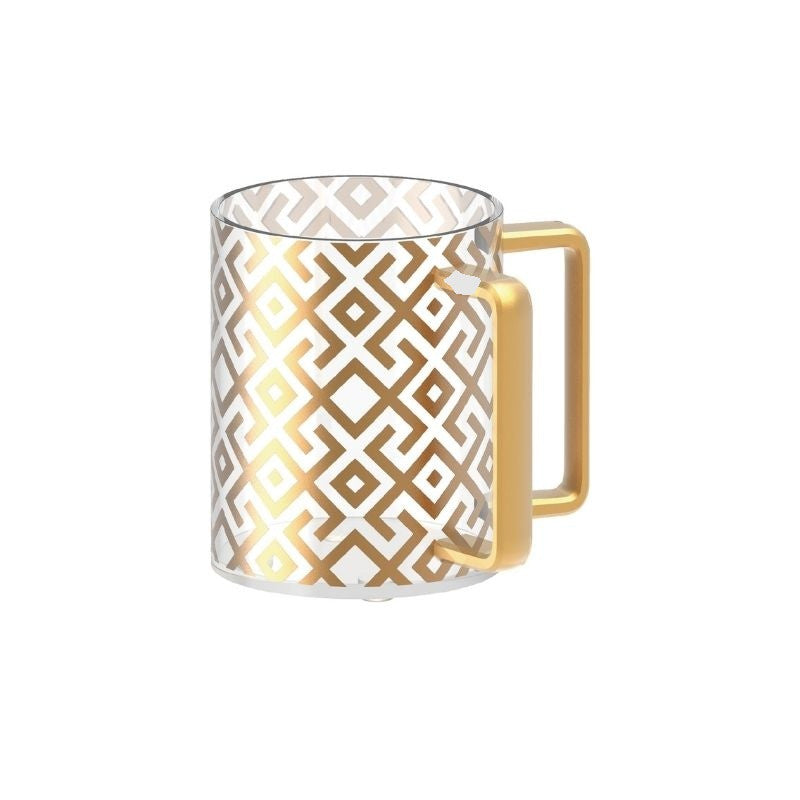Clear Acrylic Washing Cup-Gold Design Gold Handles 5" (WC-X5297A)