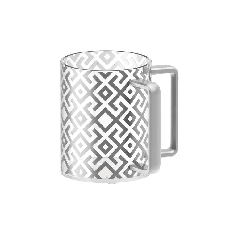 Clear Acrylic Washing Cup- Silver Design Silver Handles 5" (WC-X5297)