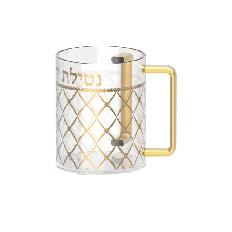 Clear Acrylic Washing Cup- Gold Diamond Design Gold Handles 5" (WC-X5298A)