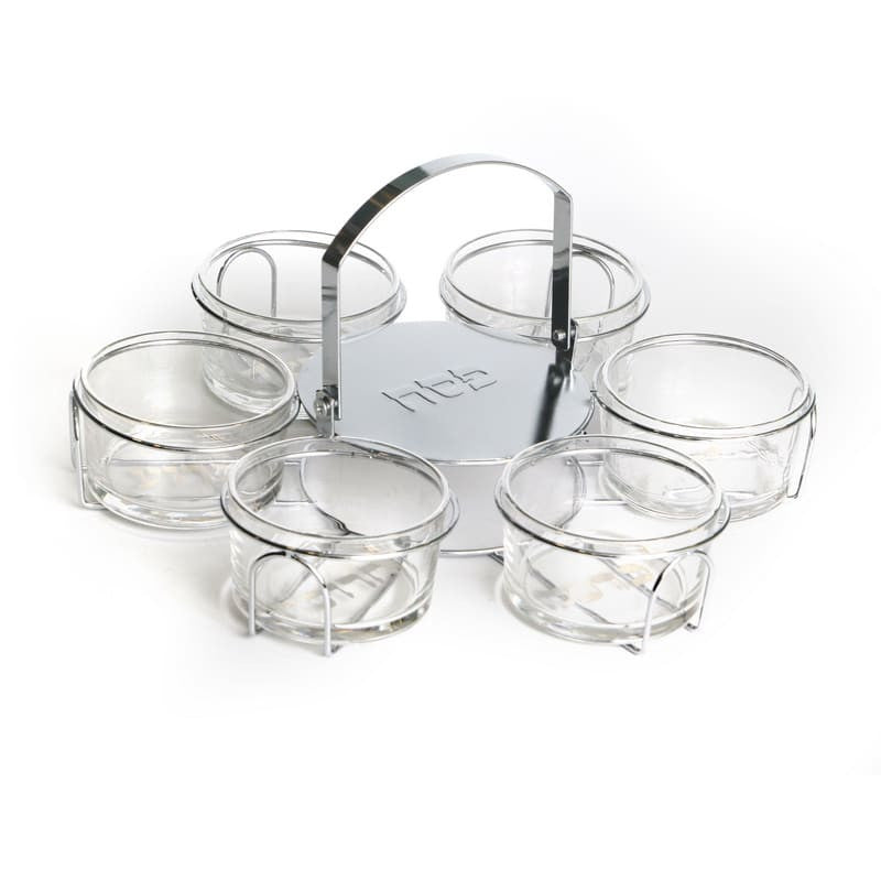 Glass Bowl Seder Plate-Silver Stand (P-X5346)