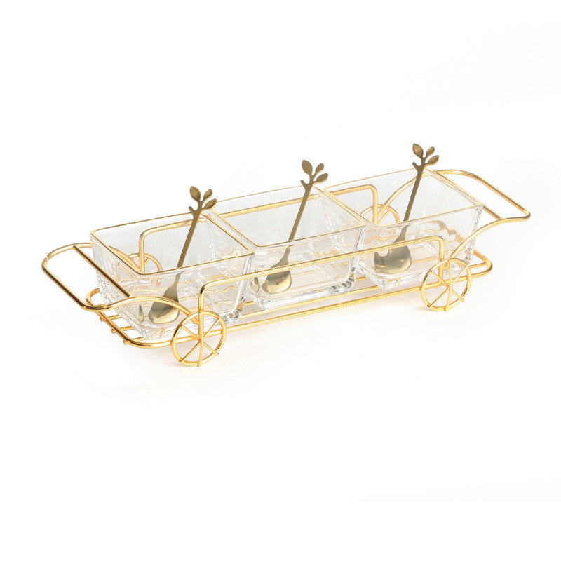 Dip Bowl Set-3 Glasses on Carriage Stand W/ Spoons (SHB-X5349K)