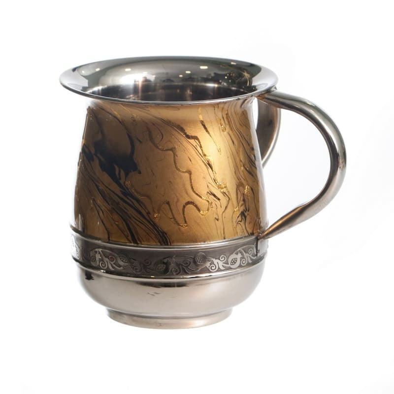 Stainless Steel Wash Cup-Gold Design Silver Wave Design Band (WC-X5382Z)