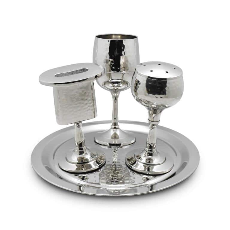 4 pc. Silverplate Havdalla Set- Hammered Design (HV-X5383S)
