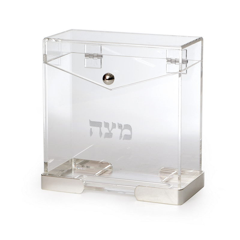 Acrylic Square Standing Matzah Box-Silver Frame 8" (P-X5396S)
