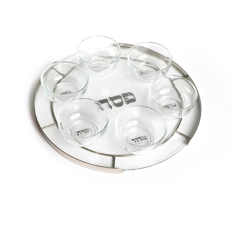 Glass Seder Plate-Silver Frame 16"Diameter 2.5" High (P-X5400S)