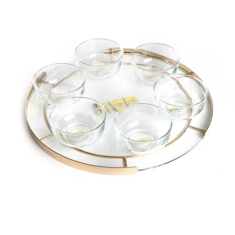 Glass Seder Plate-Gold Frame 16"Diameter 2.5" High (P-X5400Z)