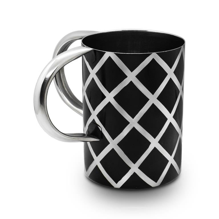 Stainless Steel Washcup-Black with Silver Diamond Design (WC-X5600B)
