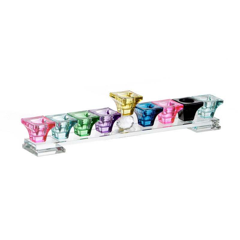 Crystal Menorah Clear Strip Color Cups 14"L X 2"H (M-X5602B)