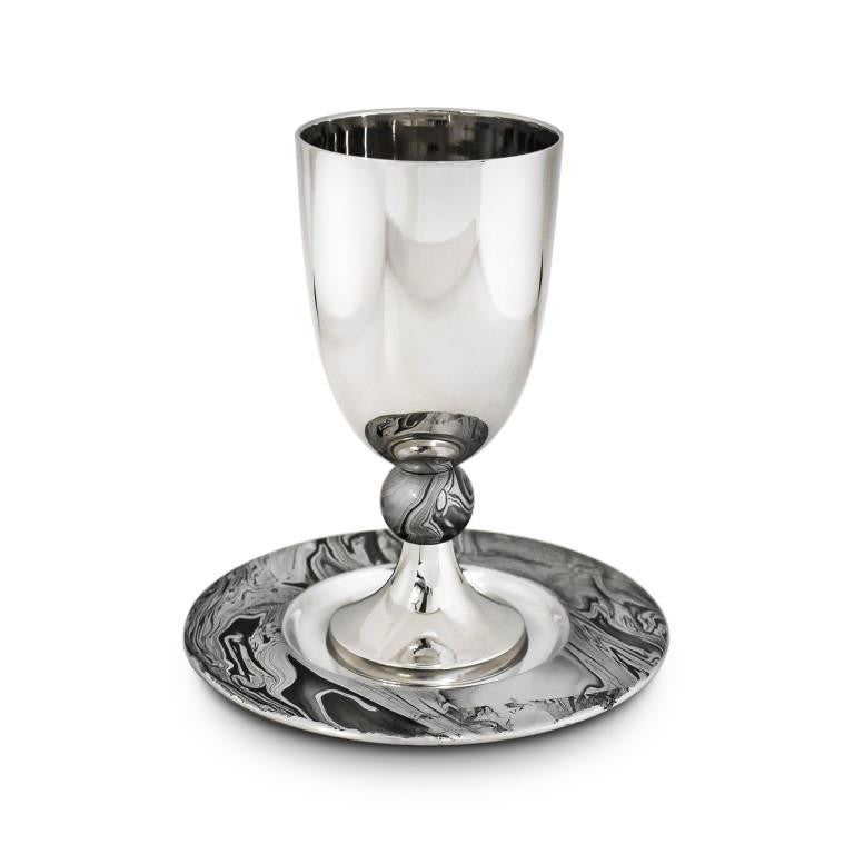Stainless Steel Nickel Kiddush Cup Wave Design on Plate (KC-X5611)