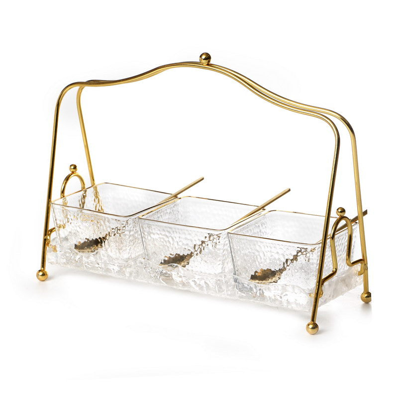 Square Dip Bowl Set-3 Frosted Glasses on Stand W/ Spoons (SHB-X704K)