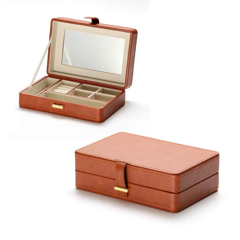 Brown PU Leather Jewelry Box w/ Mirror 8"x5"x2" (MC-X5730B)