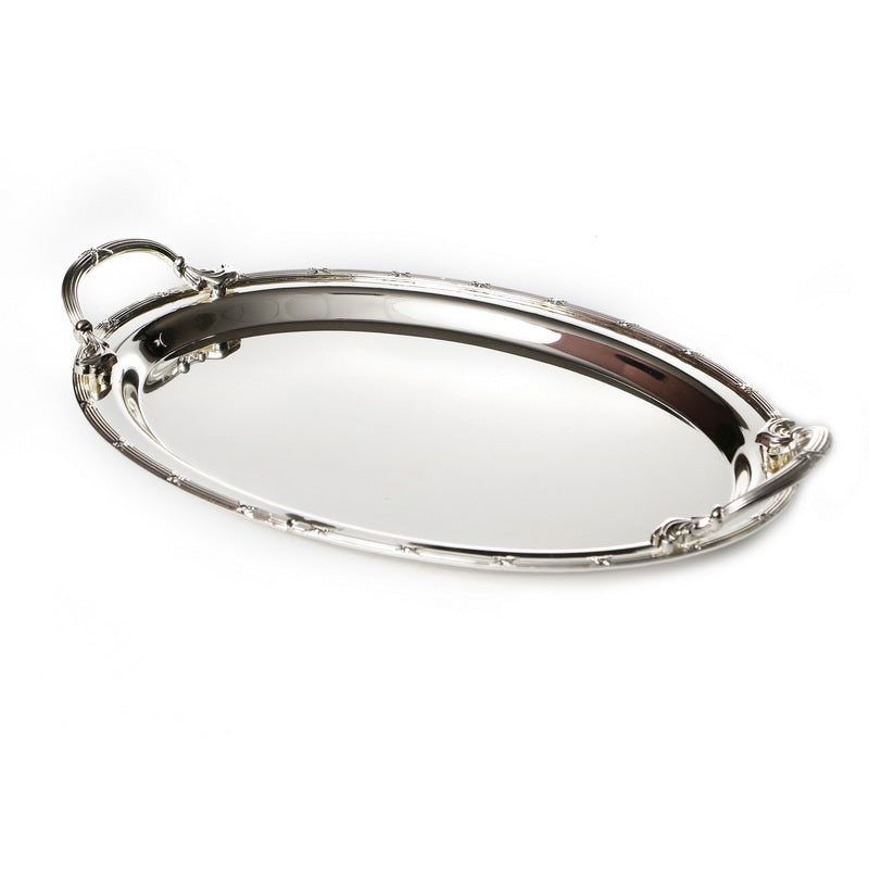Oval Tray with Handles-Lines Design Rim-15"x11" (SHB-X5783)
