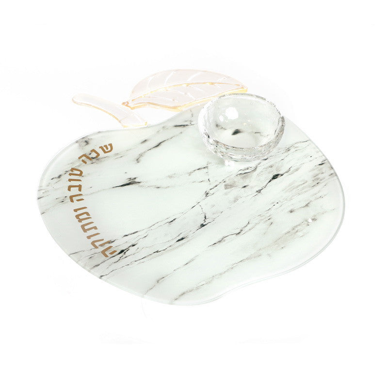 Honey Dish on Marbled White Tray-- Apple Shape (HD-X764MW)