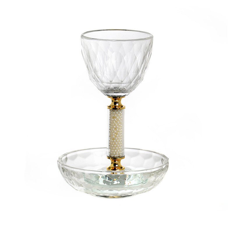 Crystal Kiddush Cup w/ Gold Accent & Tray(KC-X870ZB)