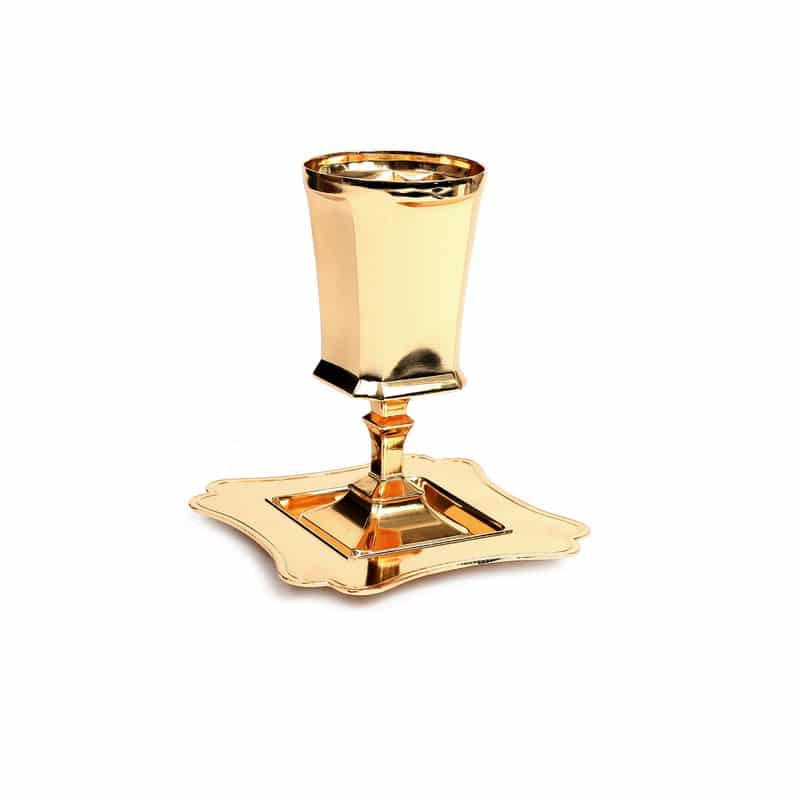 Silverplate Kiddush Cup Set With Stem-Gold (KC-X881E)