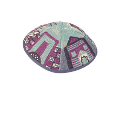Purple Jersalem Hand Embroidered Kippah