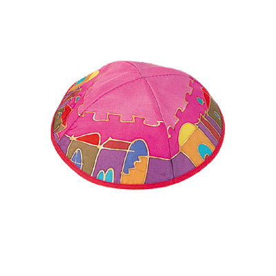 Red Jerusalem Silk Painted Kippah