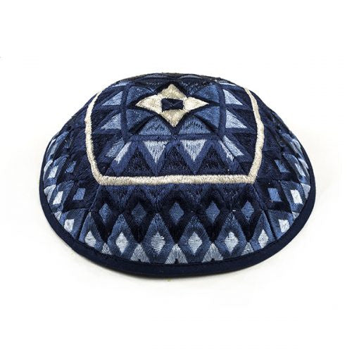 Emanuel Embroidered Kippah Geometric-- Blue (EM-YME17B)