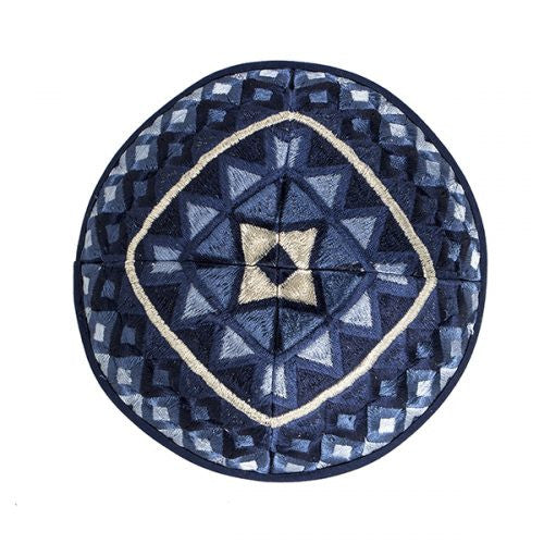 Emanuel Embroidered Kippah Geometric-- Blue (EM-YME17B)
