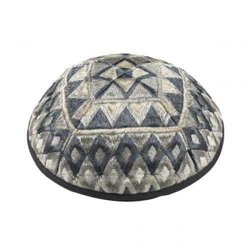 Emanuel Embroidered Kippah Geometric-- Silver (EM-YME17S)