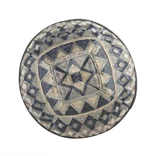 Emanuel Embroidered Kippah Geometric-- Silver (EM-YME17S)
