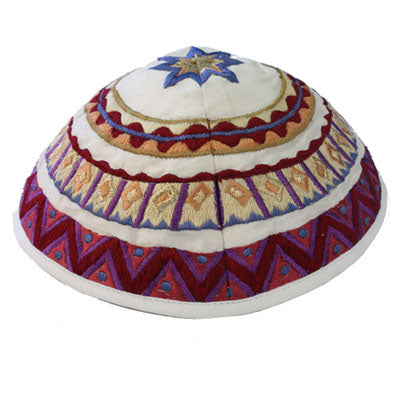 White Geometrical Embroidered Kippah