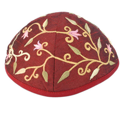 Red Flowers Embroidered Kippah
