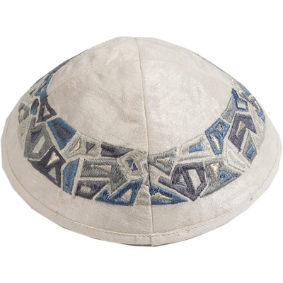 Embroidered Kippah GREY / BLUE (EM-YME-10GR)