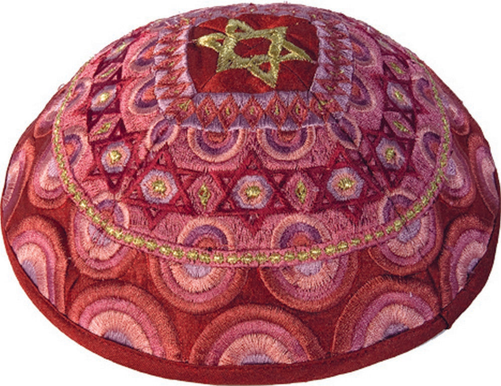 Embroidered Kippah - Magen David Pink (EM-YME-11P)