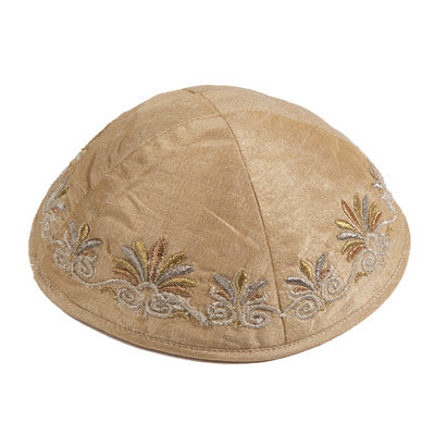 Embroidered Kippah Flowers GOLD (EM-YME-9G)