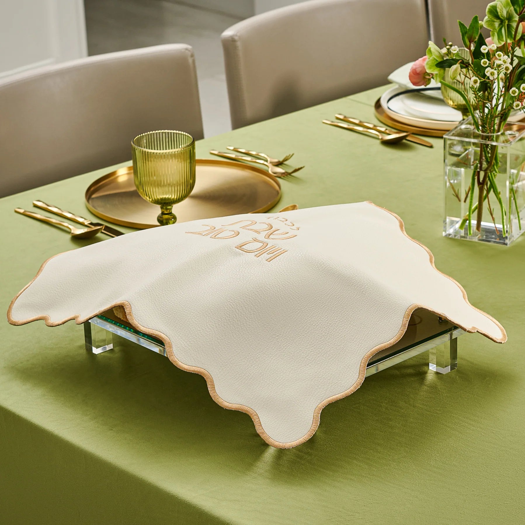 Leatherette Challa Cover White w/ Gold Border (CC-ZLCC2)