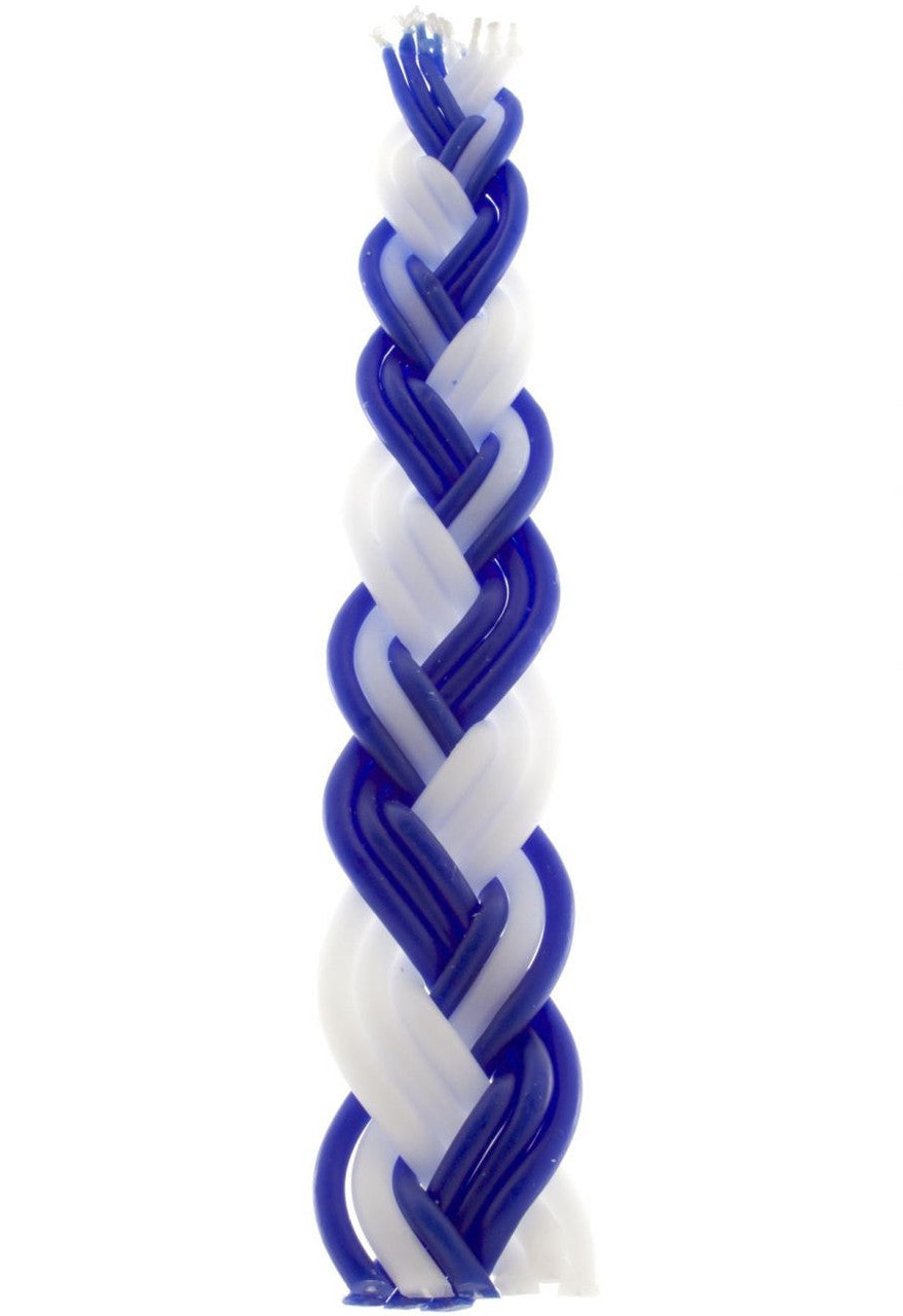 Blue and White Havdalah Candle 10" (HV-BWFLAT)