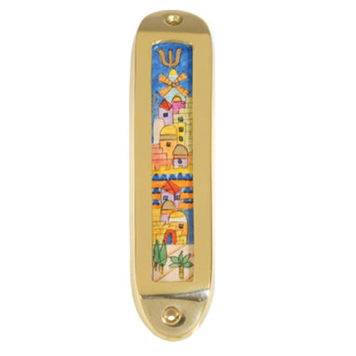 Large Brass and Wood Mezuzah (EM-MML)