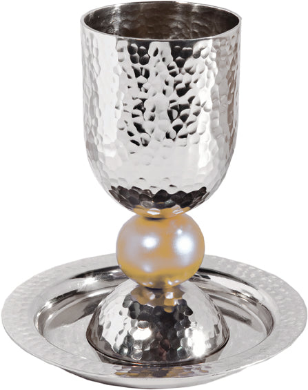 Silvered Hammered Kiddush Cup and Plate (EM-CUB)