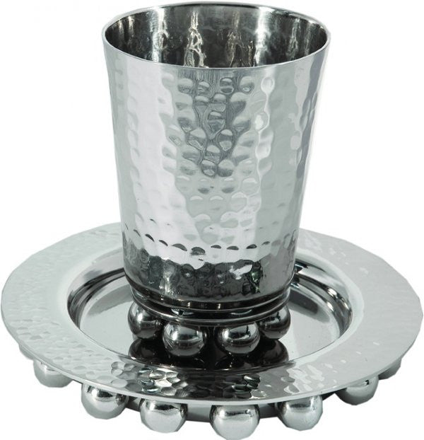 Kiddush Cup and Plate with Beads Silver (EM-CUA1)