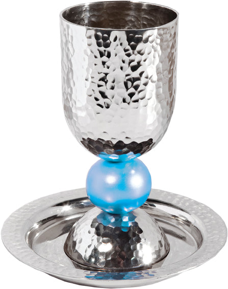 Silvered Hammered Kiddush Cup and Plate (EM-CUB)