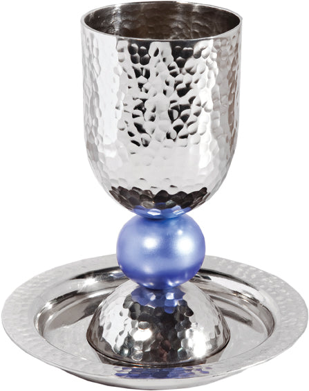 Silvered Hammered Kiddush Cup and Plate (EM-CUB)