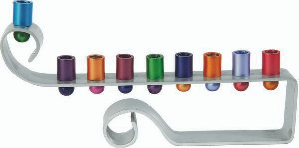 Hanukkah Menorah Curl Anodized Aluminum Multicolor (EM-HMH2)