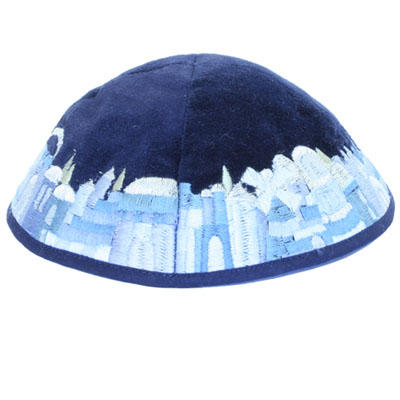 Velvet Embroidered Kippah - Jerusalem EM-YMV