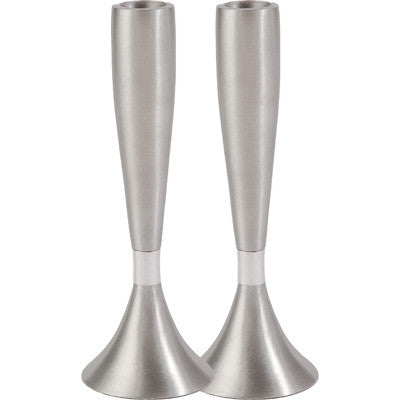 Anodized Aluminum Shabbat Candlesticks Large Silver (EM-CMM1)