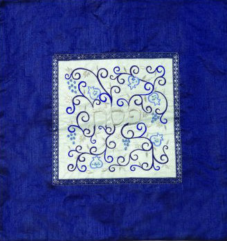 Embroidered Matzah Cover Pomegranates White on Blue (EM-MMD1)
