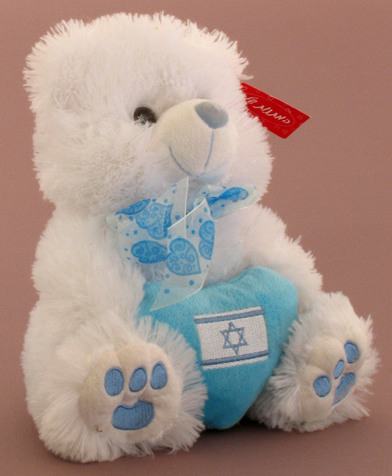 White Teddy Bear with Israel Flag on Blue Heart (60098, 60104)