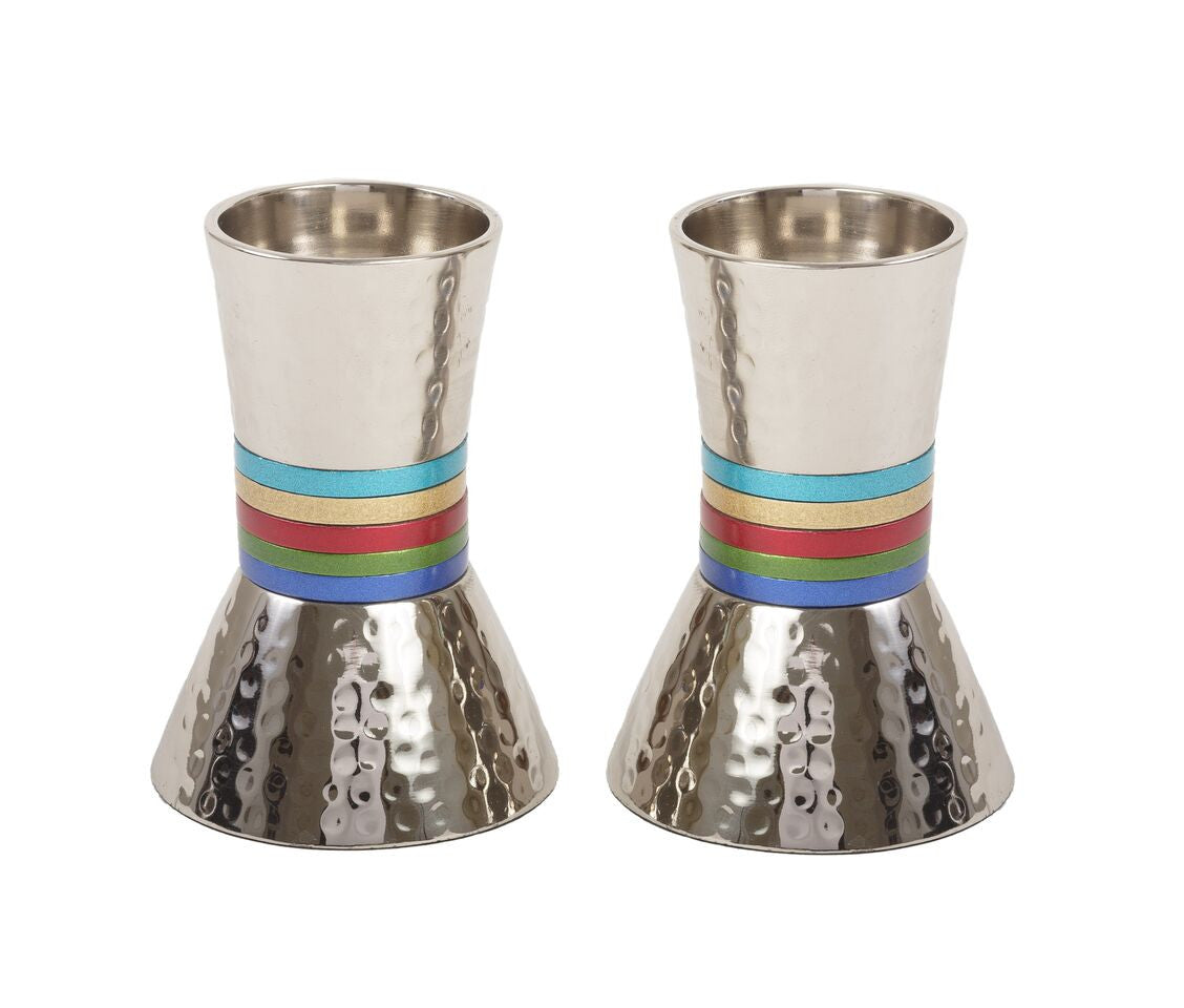 Emanuel Hammered Short Candlesticks- Multicolor Rings (EM-CA1)
