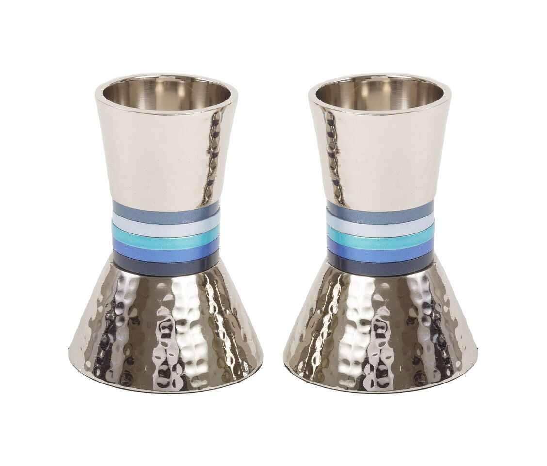 Emanuel Hammered Short Candlesticks- Blue Rings (EM-CA2)