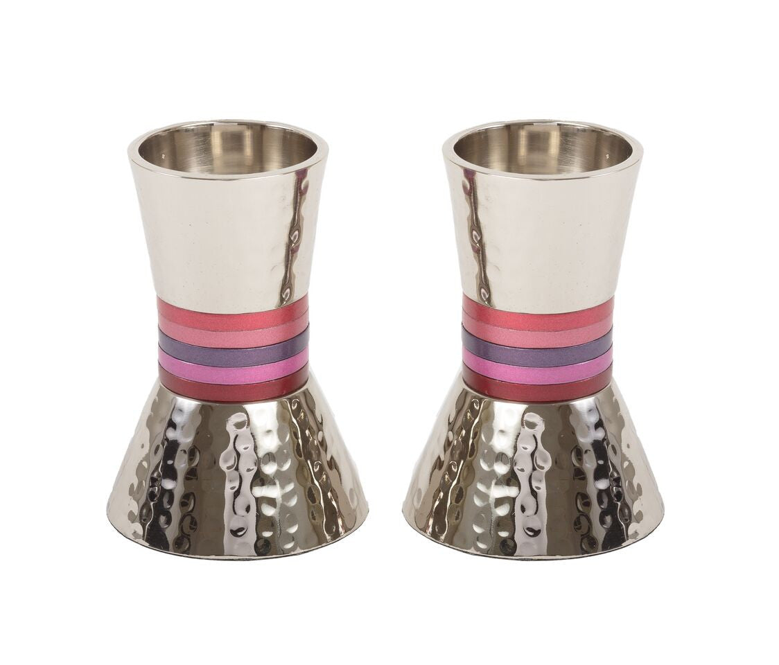 Emanuel Hammered Short Candlesticks- Red Rings (EM-CA3)